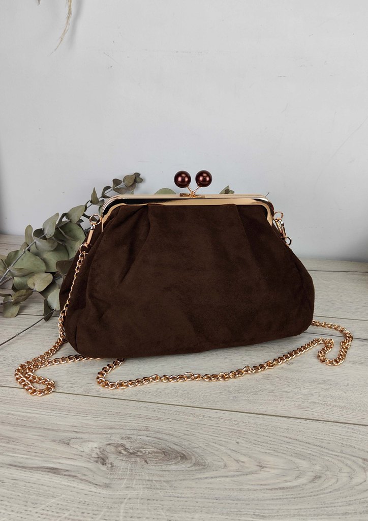 τσαντα-clutch-suede-αλυσιδα