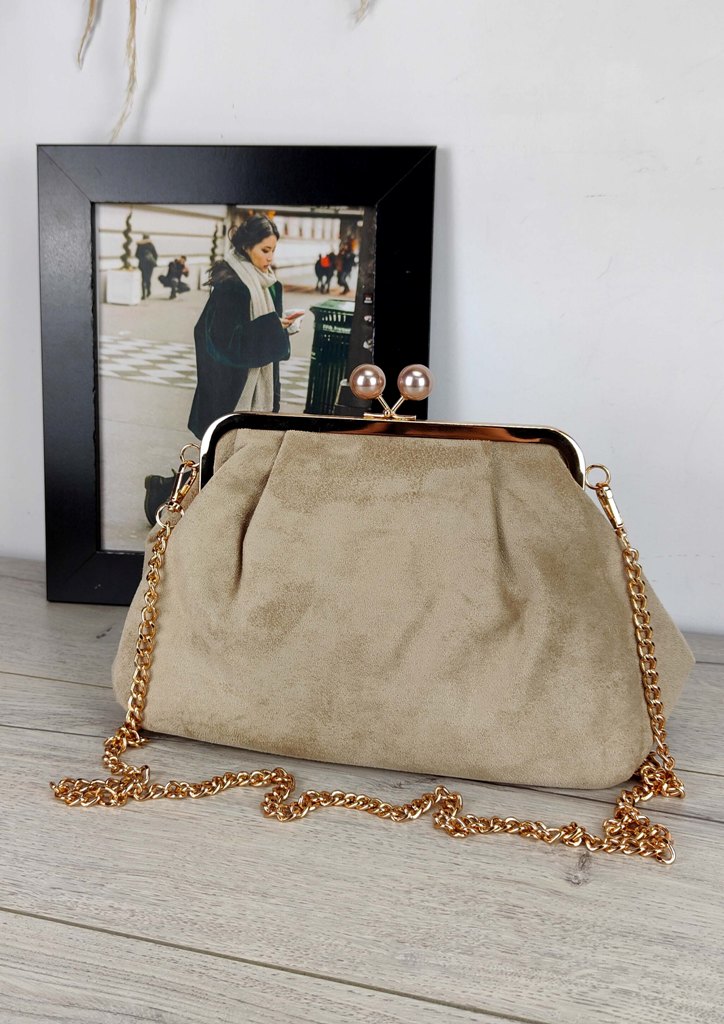 τσαντα-clutch-suede-αλυσιδα